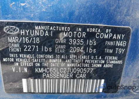 2018 Hyundai Ioniq Hybrid Blue from USA, damaged, VIN KMHC65LC2JU090577